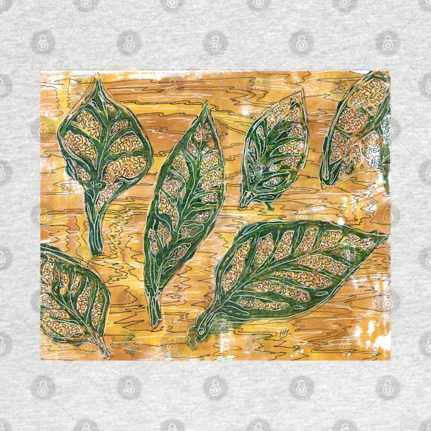 Leaves 12 Mixed Media - Ink on Monoprint by Heatherian